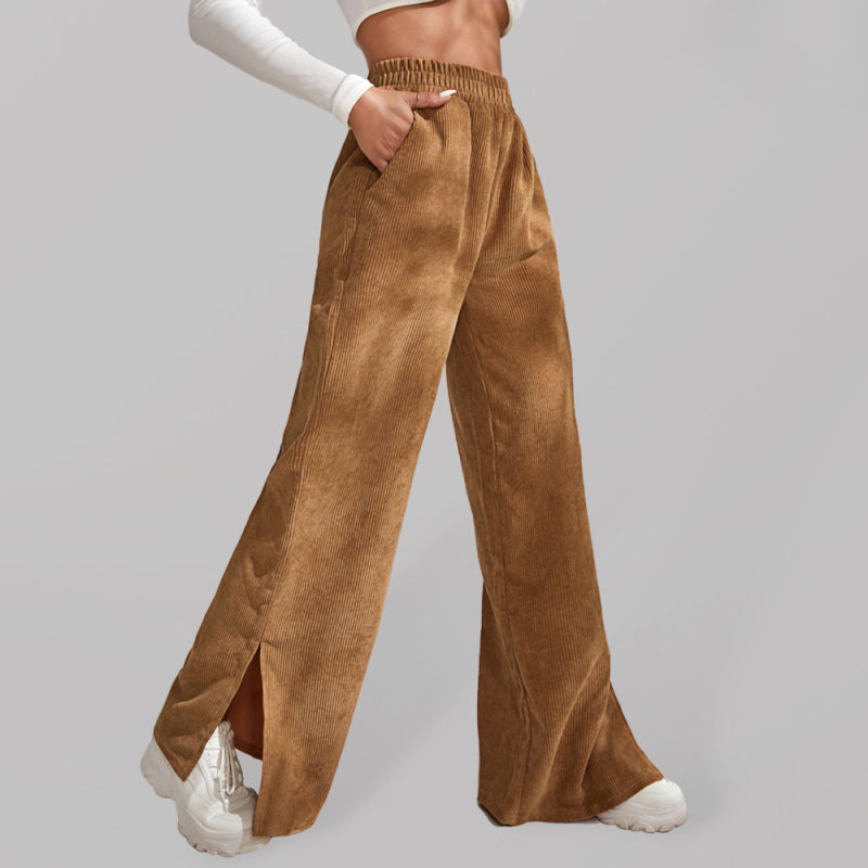 solid color corduroy paneled slit wide-leg trousers BLUE ZONE PLANET