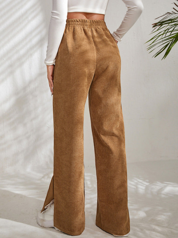 solid color corduroy paneled slit wide-leg trousers BLUE ZONE PLANET