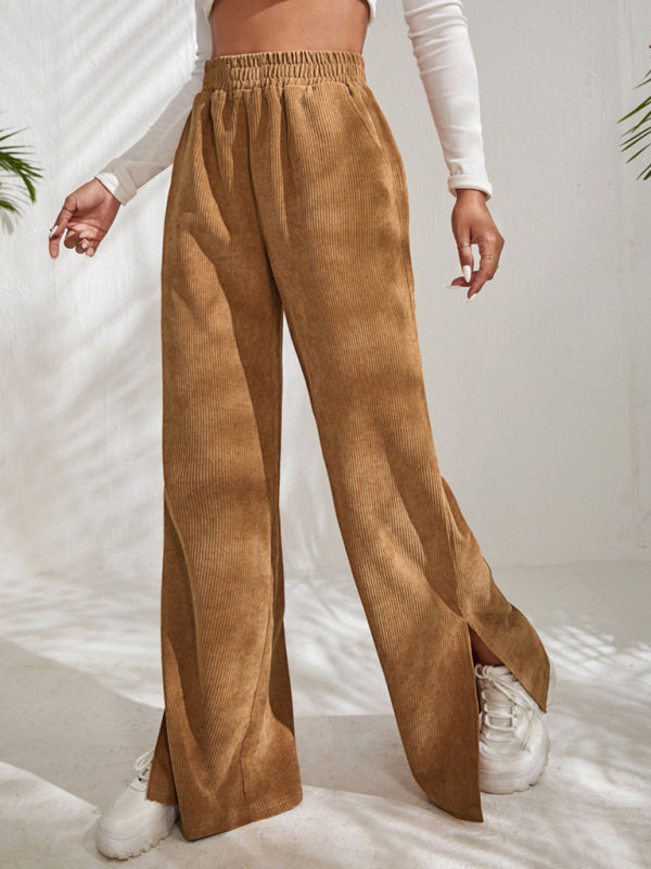 solid color corduroy paneled slit wide-leg trousers BLUE ZONE PLANET