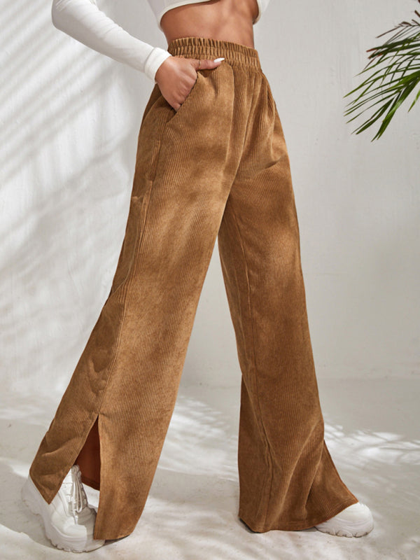 solid color corduroy paneled slit wide-leg trousers BLUE ZONE PLANET