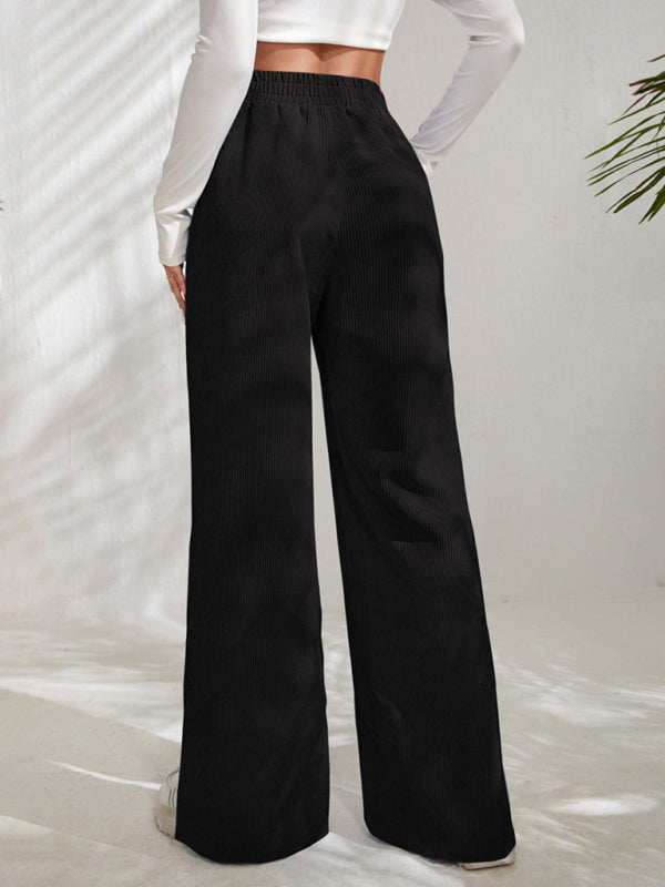 solid color corduroy paneled slit wide-leg trousers BLUE ZONE PLANET