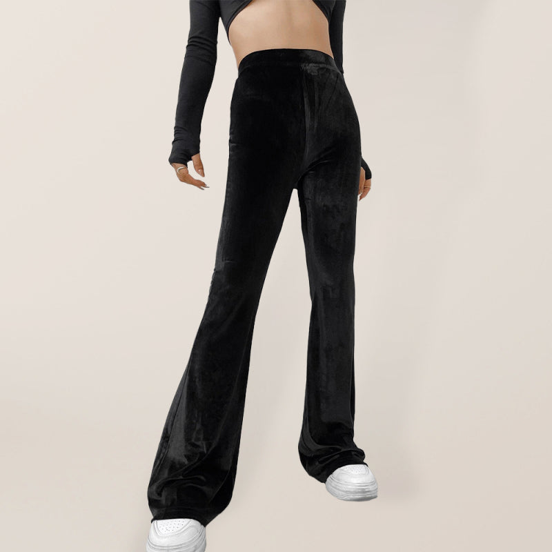 Blue Zone Planet |  velvet high waist flared trousers BLUE ZONE PLANET