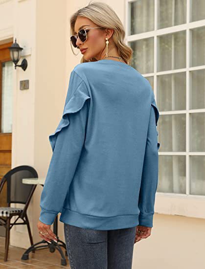 Blue Zone Planet | round neck sweater pleated long-sleeved top BLUE ZONE PLANET