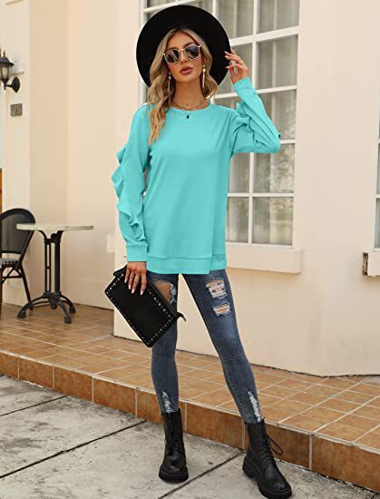 Blue Zone Planet | round neck sweater pleated long-sleeved top BLUE ZONE PLANET