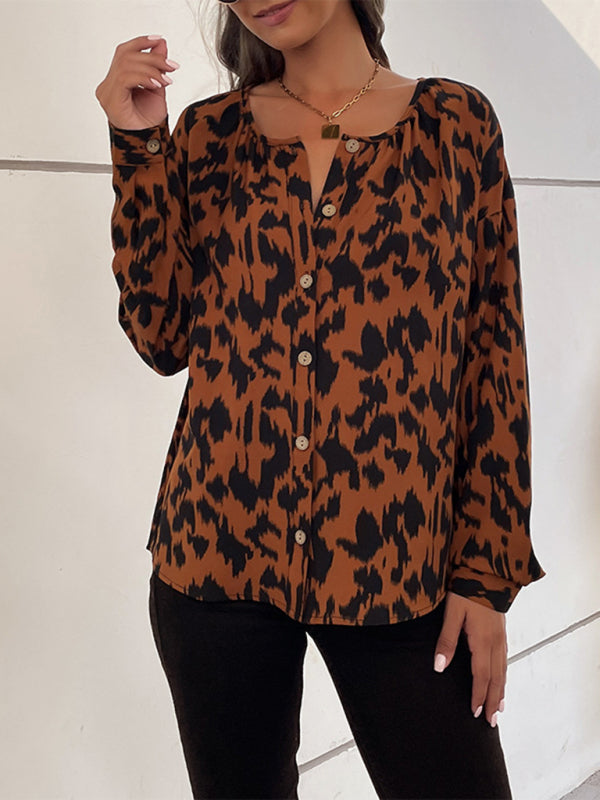 Blue Zone Planet |  Woven Leopard Print Cardigan Long-sleeved Shirt BLUE ZONE PLANET