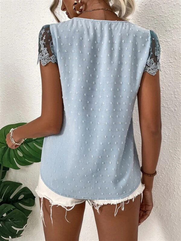 Blue Zone Planet | Summer V-neck chiffon lace shirt BLUE ZONE PLANET