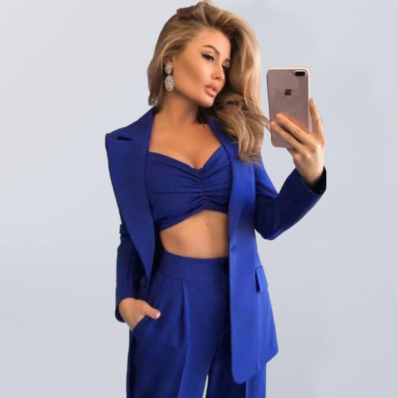 Blue Zone Planet |  Women's Solid Color Elegant Three-piece Suit BLUE ZONE PLANET