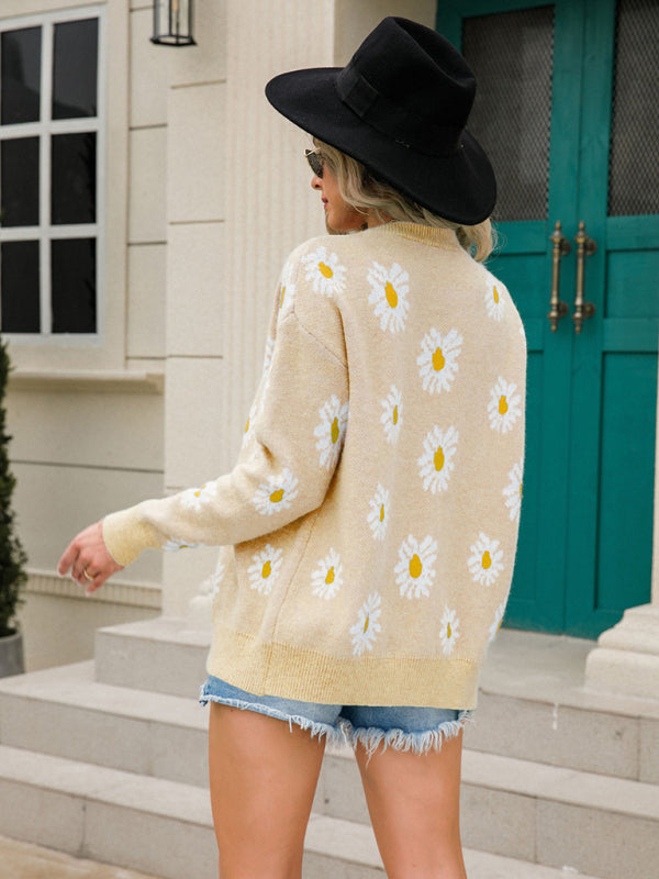 Printed knitted sweater coat sweater cardigan daisy sweater BLUE ZONE PLANET