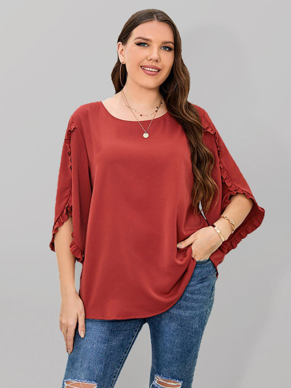 Plus Size Ladies Shirt Red Half Sleeve Loose Top BLUE ZONE PLANET