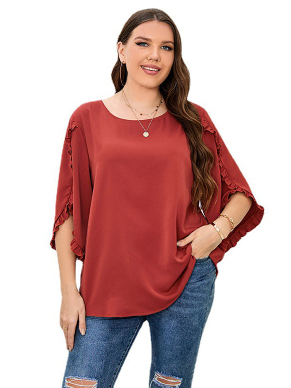 Plus Size Ladies Shirt Red Half Sleeve Loose Top BLUE ZONE PLANET