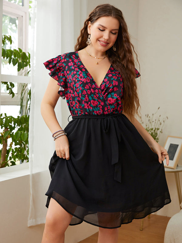 Plus Size Daily Casual Holiday Print V Neck Loose Dress kakaclo