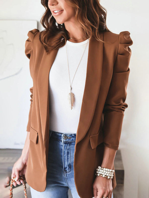 Blue Zone Planet | commuting long-sleeved shoulder pad puff sleeve slim suit BLUE ZONE PLANET