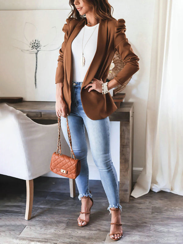 Blue Zone Planet | commuting long-sleeved shoulder pad puff sleeve slim suit BLUE ZONE PLANET