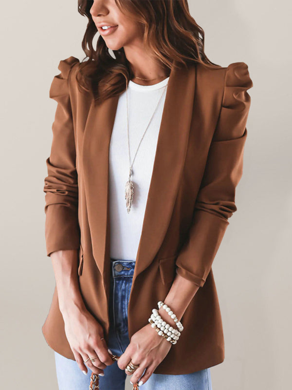 Blue Zone Planet | commuting long-sleeved shoulder pad puff sleeve slim suit BLUE ZONE PLANET
