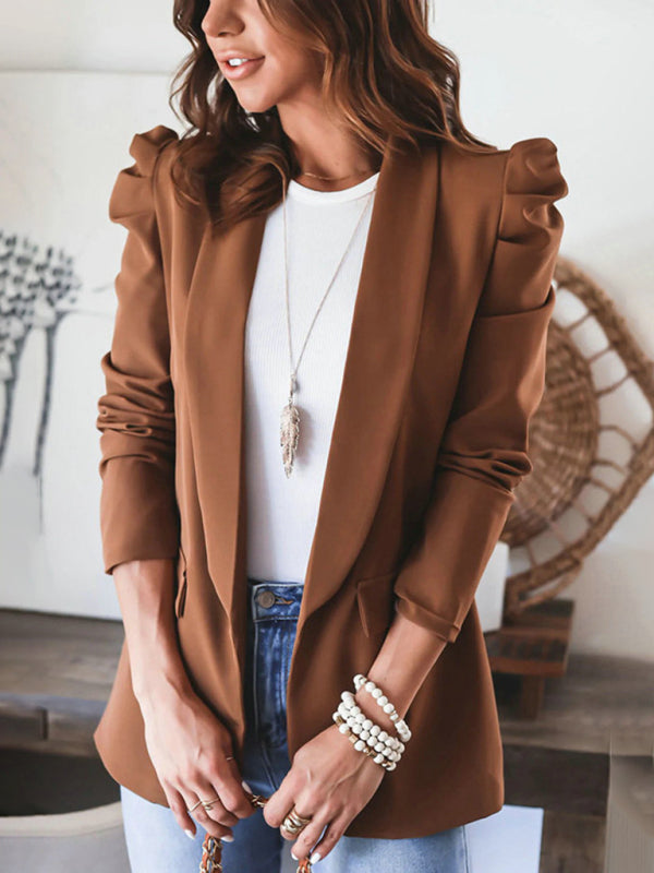 Blue Zone Planet | commuting long-sleeved shoulder pad puff sleeve slim suit BLUE ZONE PLANET
