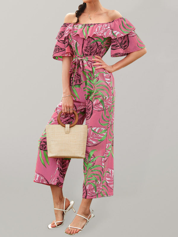 woven one-shoulder chiffon floral resort jumpsuit BLUE ZONE PLANET