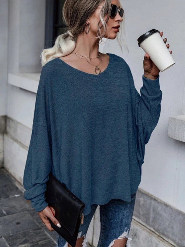 Blue Zone Planet | Solid color loose tie back drop shoulder T-shirt loose casual all-match-TOPS / DRESSES-[Adult]-[Female]-2022 Online Blue Zone Planet