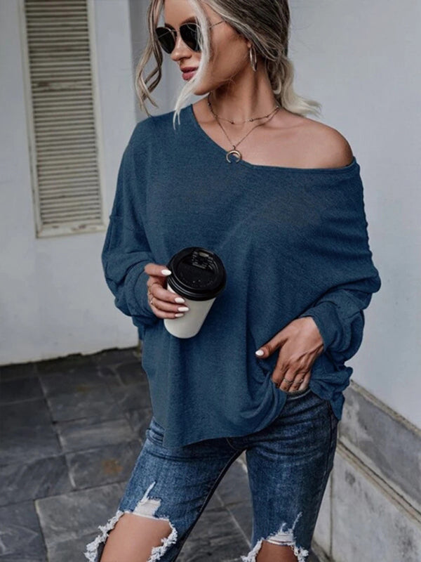 Blue Zone Planet | Solid color loose tie back drop shoulder T-shirt loose casual all-match-TOPS / DRESSES-[Adult]-[Female]-2022 Online Blue Zone Planet