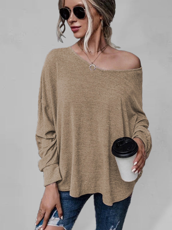 Blue Zone Planet | Solid color loose tie back drop shoulder T-shirt loose casual all-match-TOPS / DRESSES-[Adult]-[Female]-Khaki-S-2022 Online Blue Zone Planet