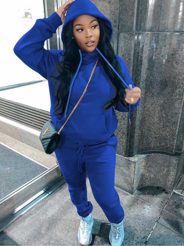 Casual fleece sweater two-piece hoodie tracksuit-TOPS / DRESSES-[Adult]-[Female]-Blue-S-2022 Online Blue Zone Planet