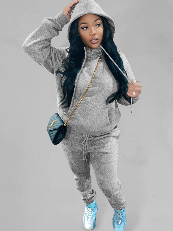 Casual fleece sweater two-piece hoodie tracksuit-TOPS / DRESSES-[Adult]-[Female]-Grey-S-2022 Online Blue Zone Planet