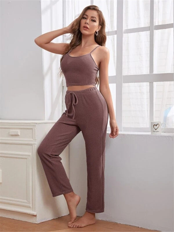 Loungewear Waffle Knit Long Three-Piece Suit BLUE ZONE PLANET