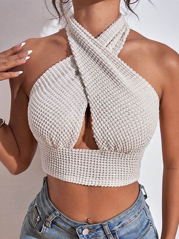Blue Zone Planet | Knitted Backless Waffle Halter Vest BLUE ZONE PLANET