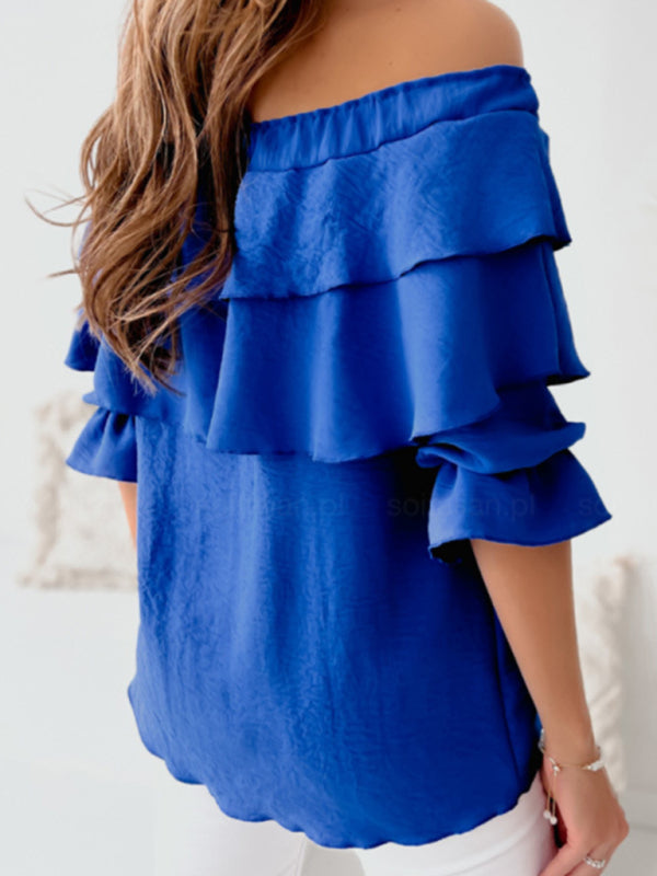 Blue Zone Planet |  Boat neck tie ruffle track blouse BLUE ZONE PLANET