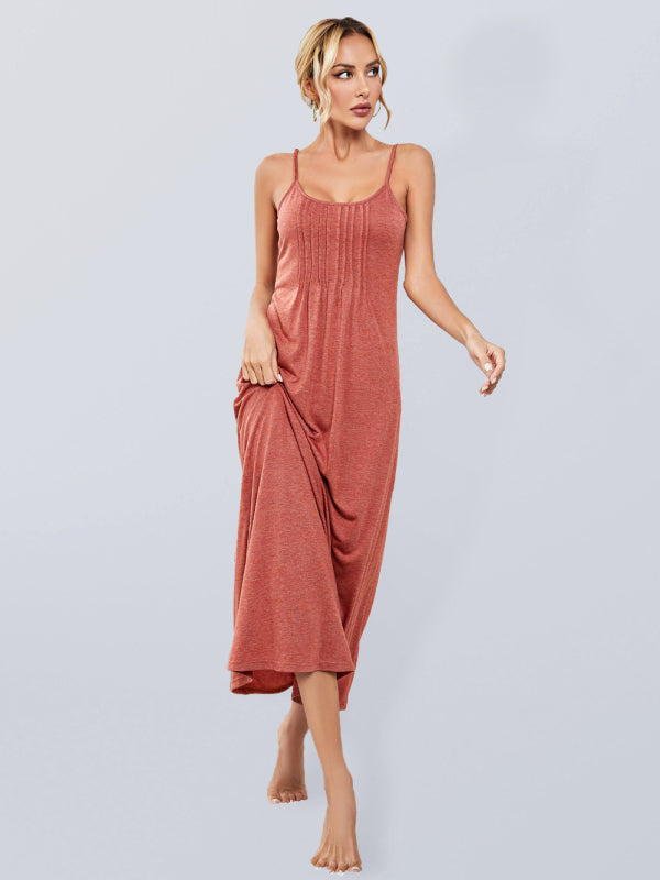 women's suspender nightdress pajamas home wear-[Adult]-[Female]-Orange Red-S-2022 Online Blue Zone Planet