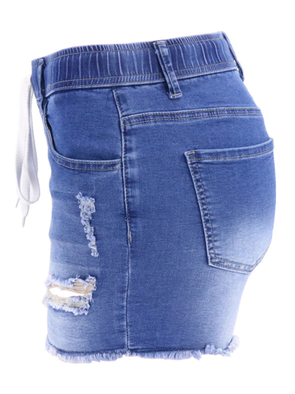 slim all-match ripped denim shorts-[Adult]-[Female]-2022 Online Blue Zone Planet