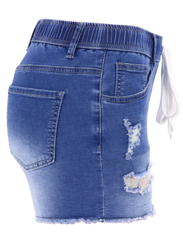 slim all-match ripped denim shorts-[Adult]-[Female]-2022 Online Blue Zone Planet