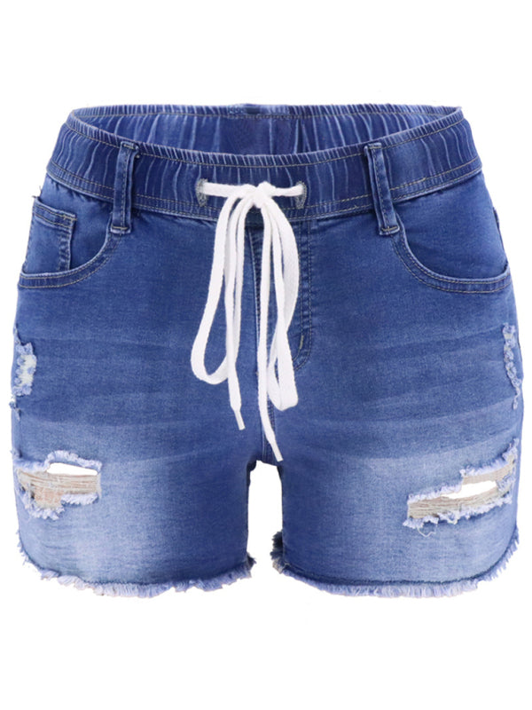 slim all-match ripped denim shorts-[Adult]-[Female]-2022 Online Blue Zone Planet