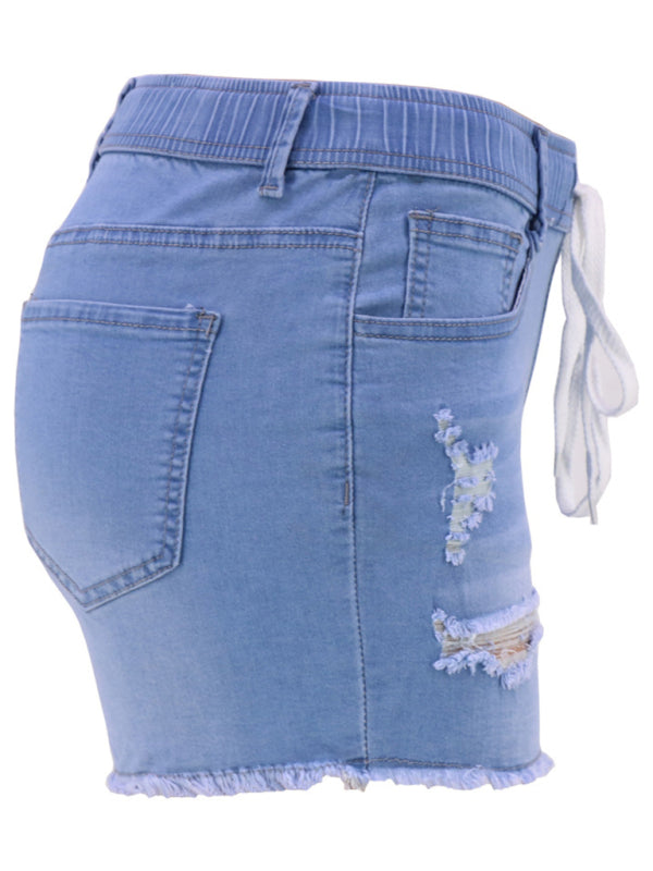 slim all-match ripped denim shorts-[Adult]-[Female]-2022 Online Blue Zone Planet