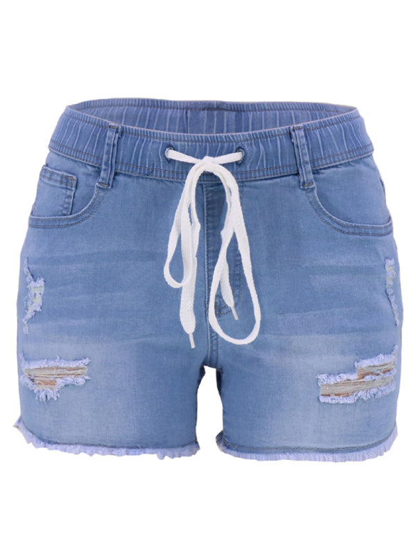 slim all-match ripped denim shorts-[Adult]-[Female]-2022 Online Blue Zone Planet