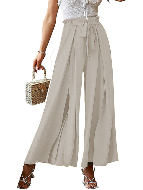 New bow loose high waist pleated wide leg pants with belt pants-[Adult]-[Female]-2022 Online Blue Zone Planet