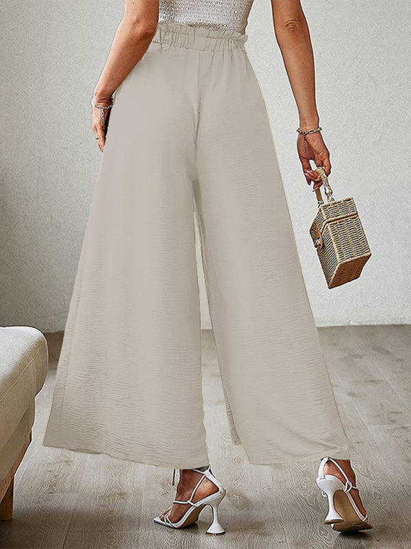 New bow loose high waist pleated wide leg pants with belt pants-[Adult]-[Female]-2022 Online Blue Zone Planet