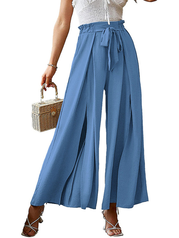 New bow loose high waist pleated wide leg pants with belt pants-[Adult]-[Female]-2022 Online Blue Zone Planet