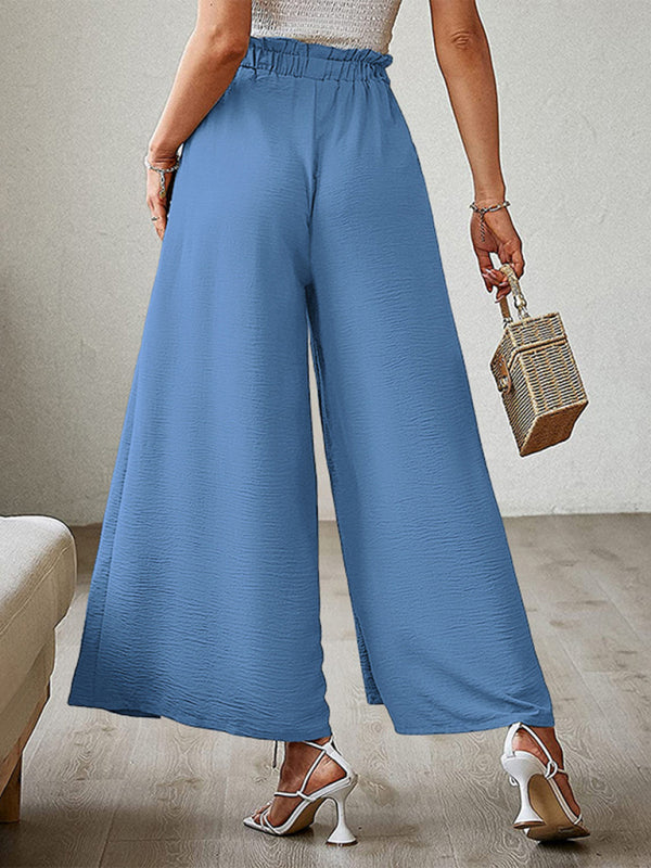 New bow loose high waist pleated wide leg pants with belt pants-[Adult]-[Female]-2022 Online Blue Zone Planet