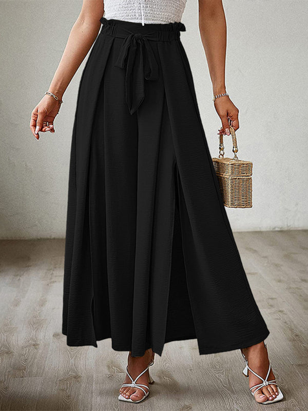 New bow loose high waist pleated wide leg pants with belt pants-[Adult]-[Female]-2022 Online Blue Zone Planet