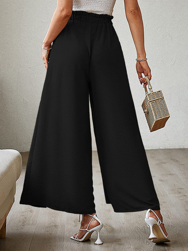 New bow loose high waist pleated wide leg pants with belt pants-[Adult]-[Female]-2022 Online Blue Zone Planet