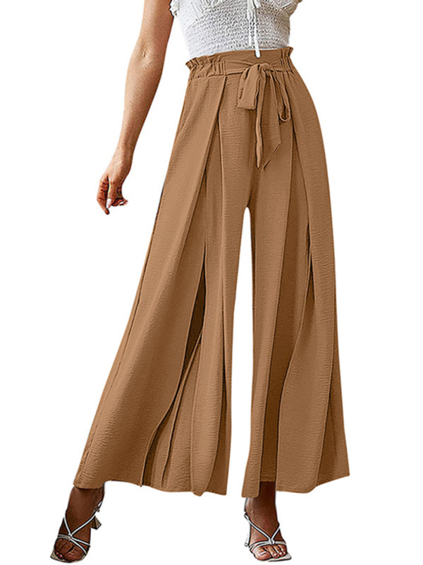 New bow loose high waist pleated wide leg pants with belt pants-[Adult]-[Female]-2022 Online Blue Zone Planet