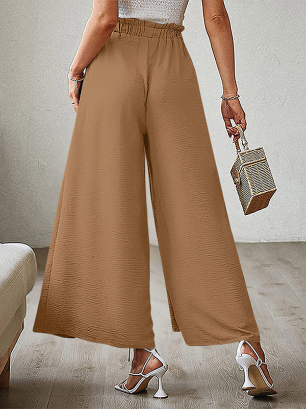 New bow loose high waist pleated wide leg pants with belt pants-[Adult]-[Female]-2022 Online Blue Zone Planet