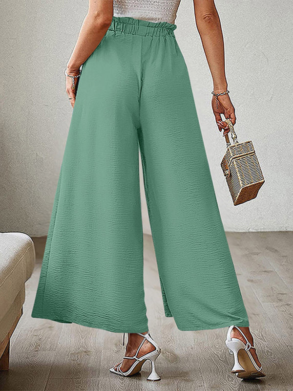 New bow loose high waist pleated wide leg pants with belt pants-[Adult]-[Female]-2022 Online Blue Zone Planet