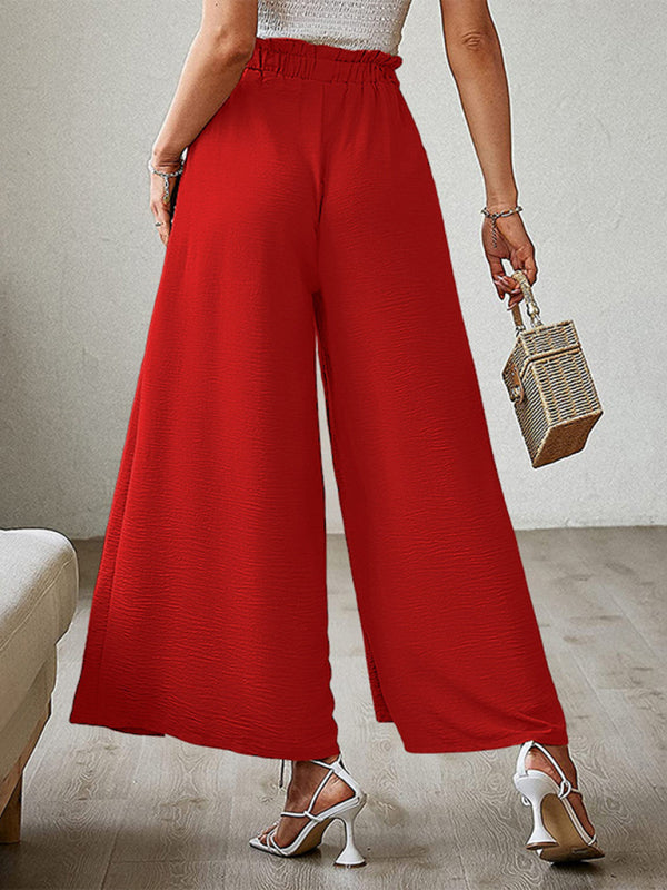 New bow loose high waist pleated wide leg pants with belt pants-[Adult]-[Female]-2022 Online Blue Zone Planet