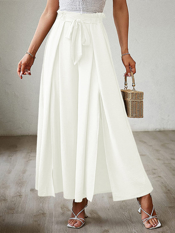 New bow loose high waist pleated wide leg pants with belt pants-[Adult]-[Female]-White-S-2022 Online Blue Zone Planet