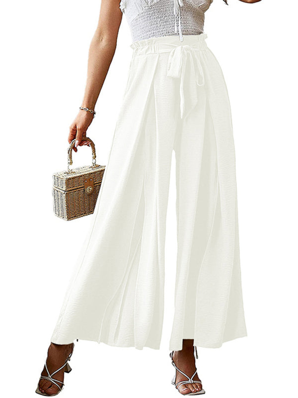 New bow loose high waist pleated wide leg pants with belt pants-[Adult]-[Female]-2022 Online Blue Zone Planet