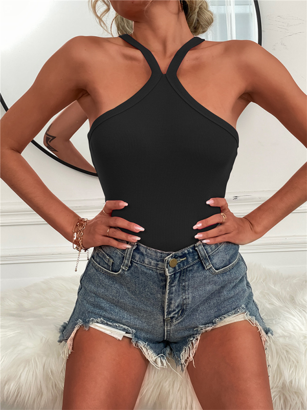 Women's Solid Color Halter Neck Casual Versatile Vest-[Adult]-[Female]-2022 Online Blue Zone Planet