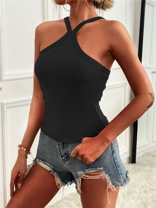 Women's Solid Color Halter Neck Casual Versatile Vest-[Adult]-[Female]-2022 Online Blue Zone Planet