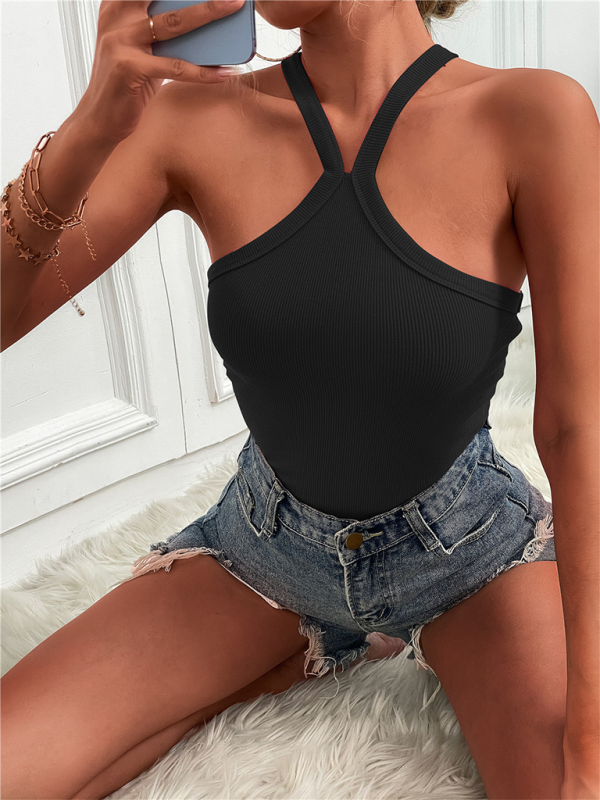 Women's Solid Color Halter Neck Casual Versatile Vest-[Adult]-[Female]-2022 Online Blue Zone Planet