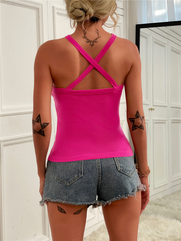 Women's Solid Color Halter Neck Casual Versatile Vest-[Adult]-[Female]-2022 Online Blue Zone Planet